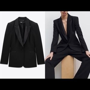 Zara Black Satin Lapel Blazer